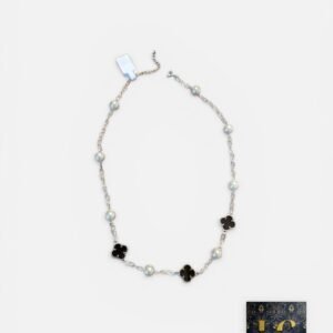 Pearl & Black Clover Necklace – Signature Collection | 925 Silver Plated